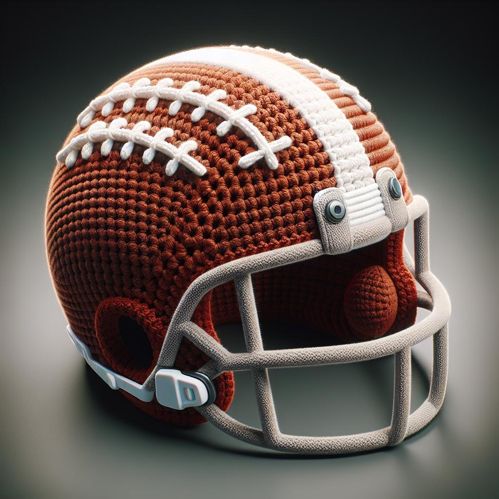 Crocheted football baby helmets