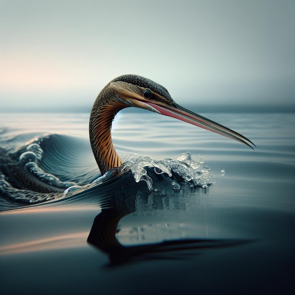 Snakebird in water hunting.