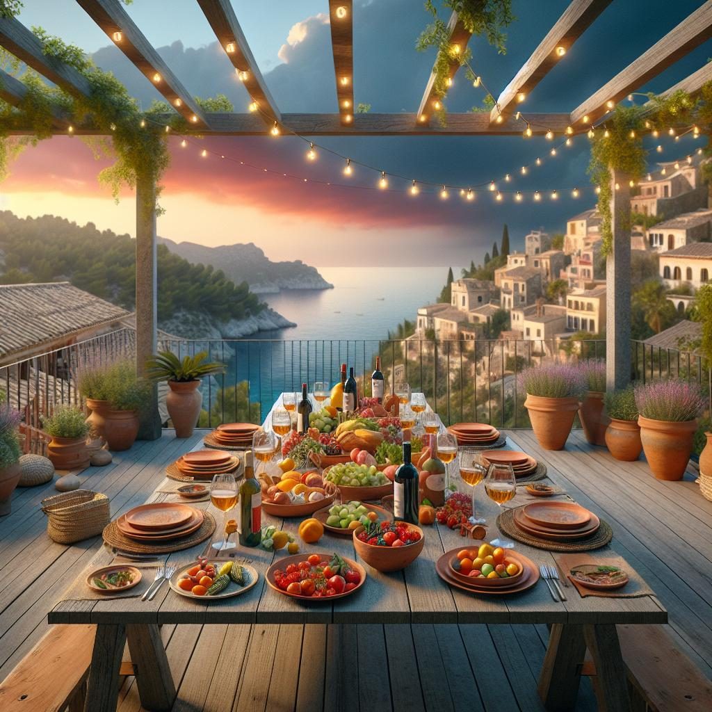 Mediterranean rooftop dining ambiance