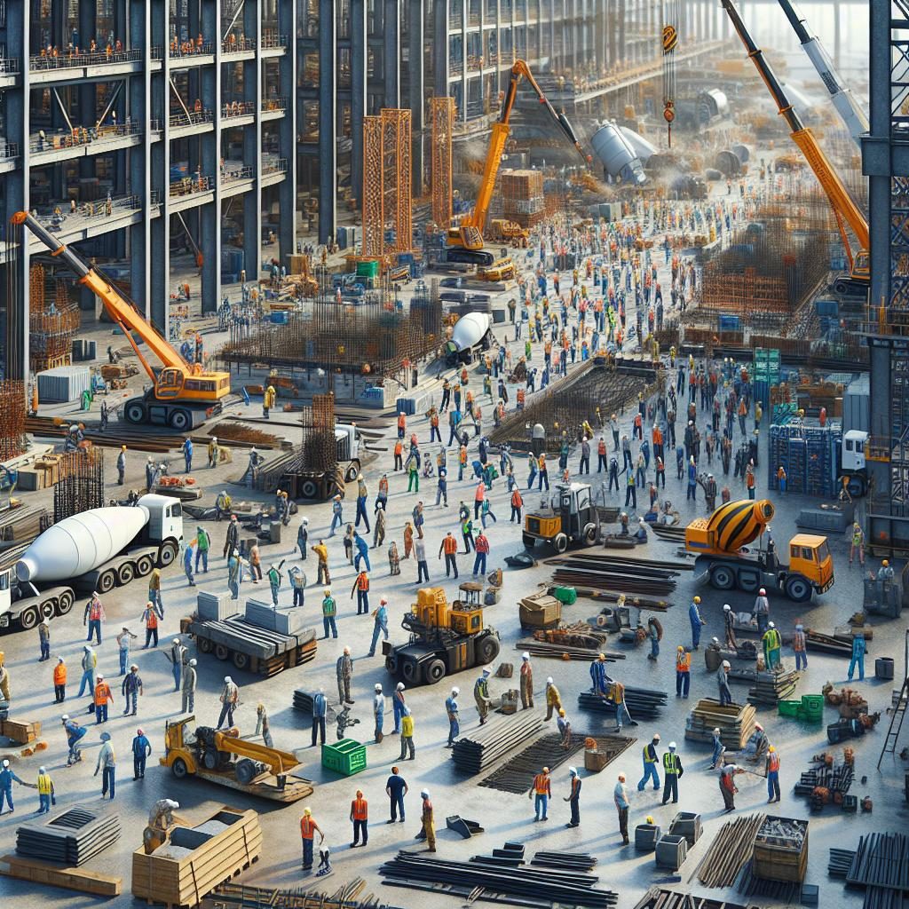 Industrial site construction bustling