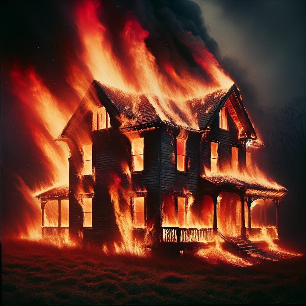 Abandoned house on fire.