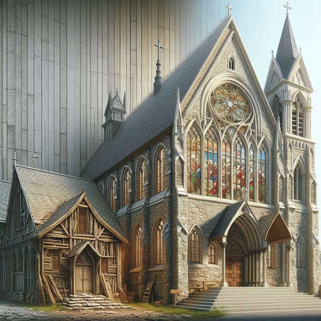 Historic church transformation illustration