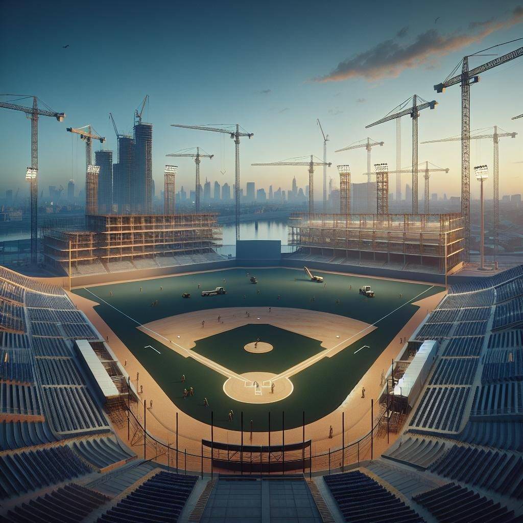 Baseball stadium construction illustration.