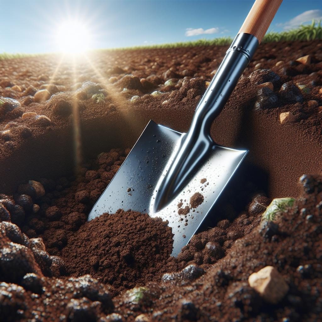 Shovel in fresh soil.