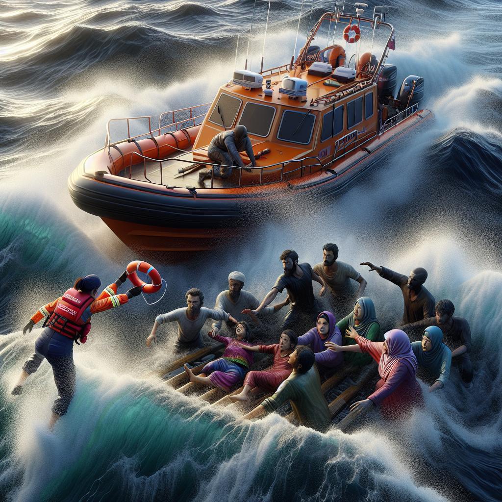 Boat rescue heroism illustration.