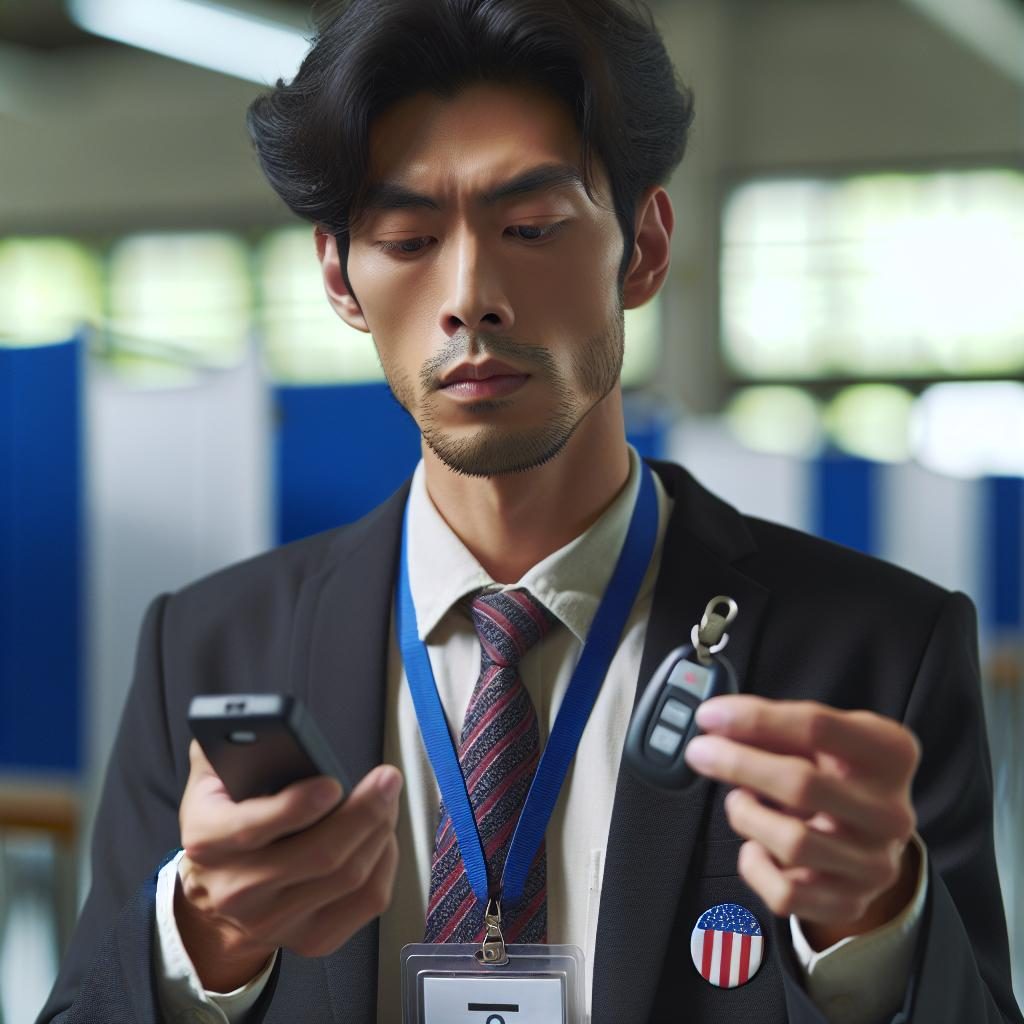 Election worker with security fob.