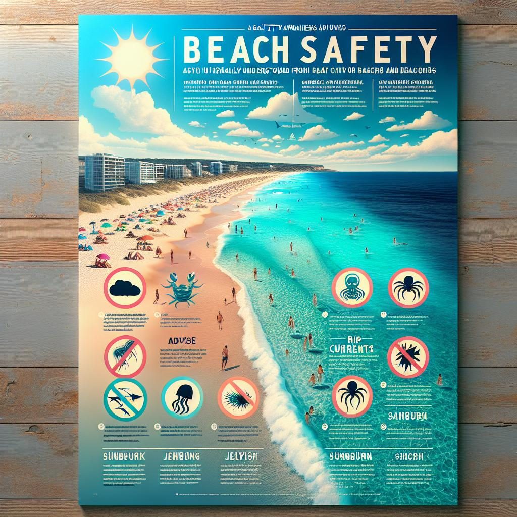 Beach safety awareness poster.