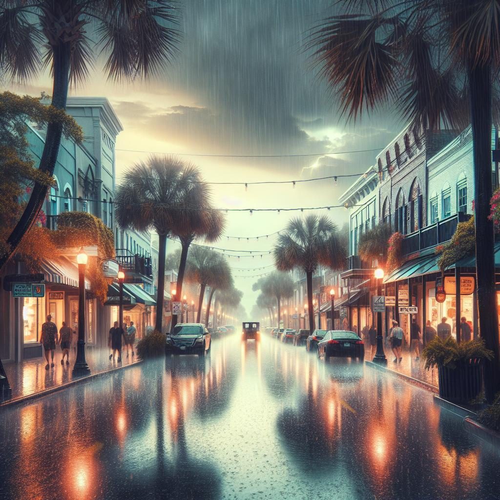 Rain-soaked Hilton Head street.