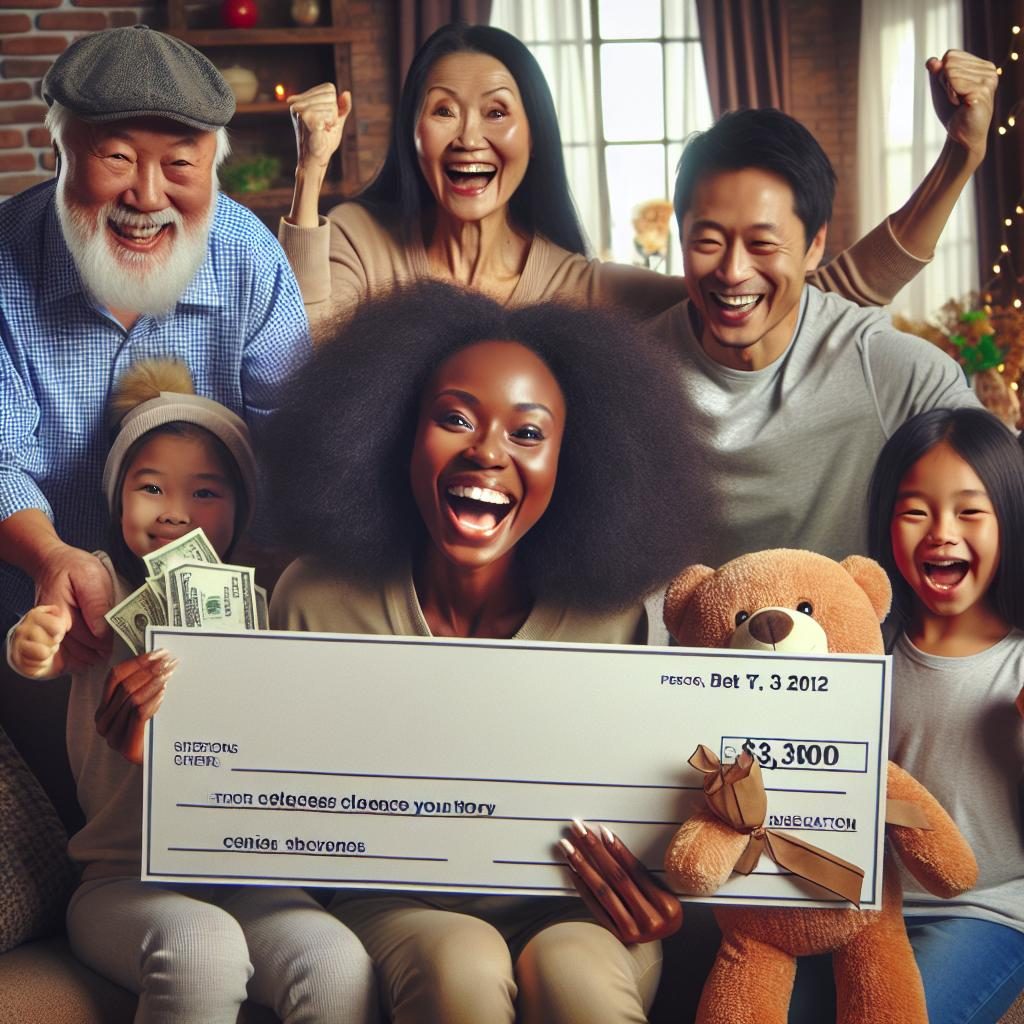 Lottery winner celebrating with family