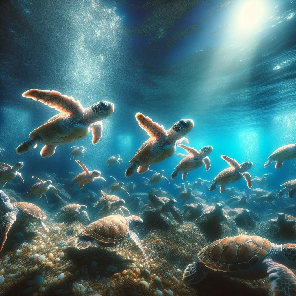 Sea turtle hatchlings surviving