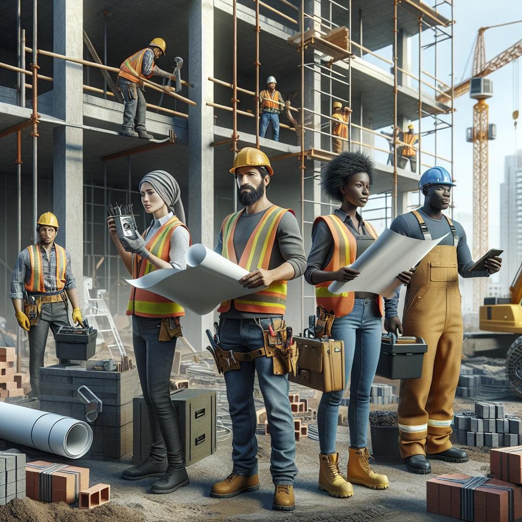 Construction workers at work.