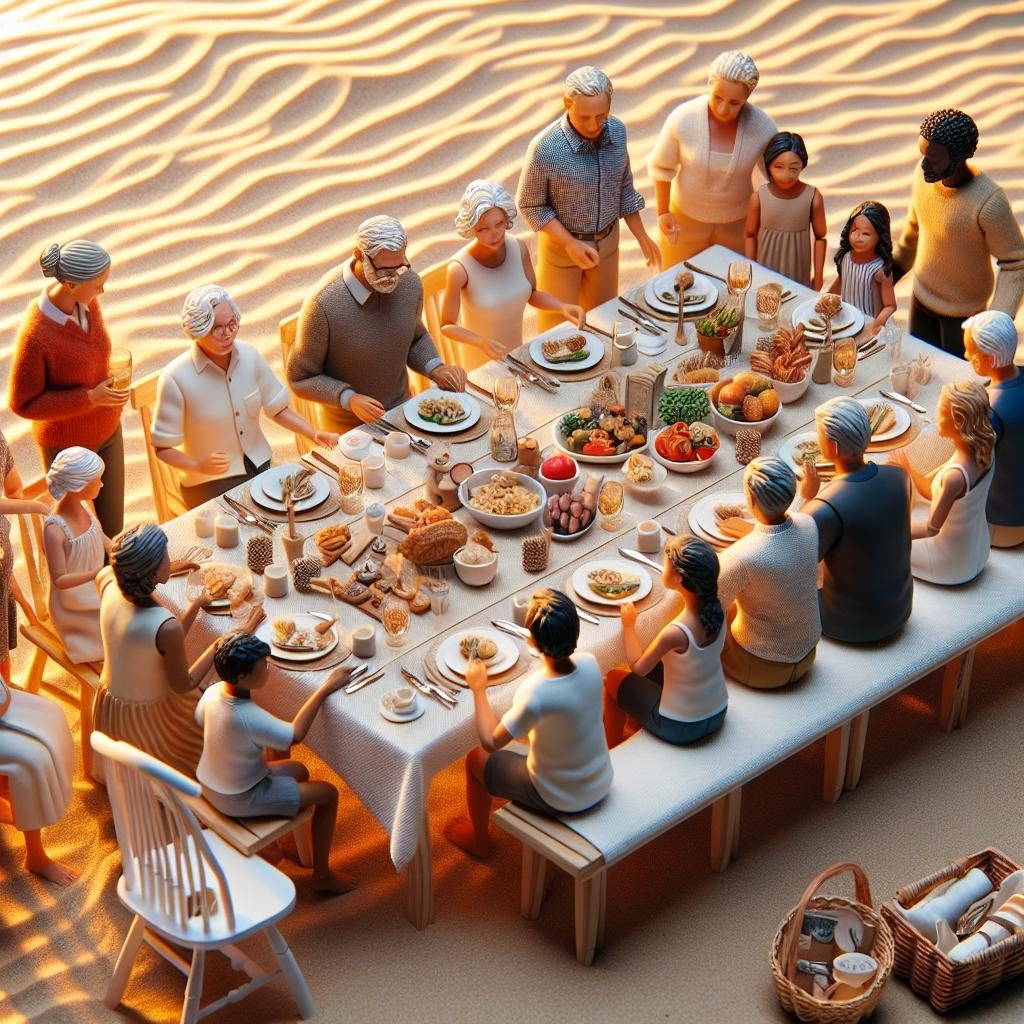 Family beachside dinner picnic.