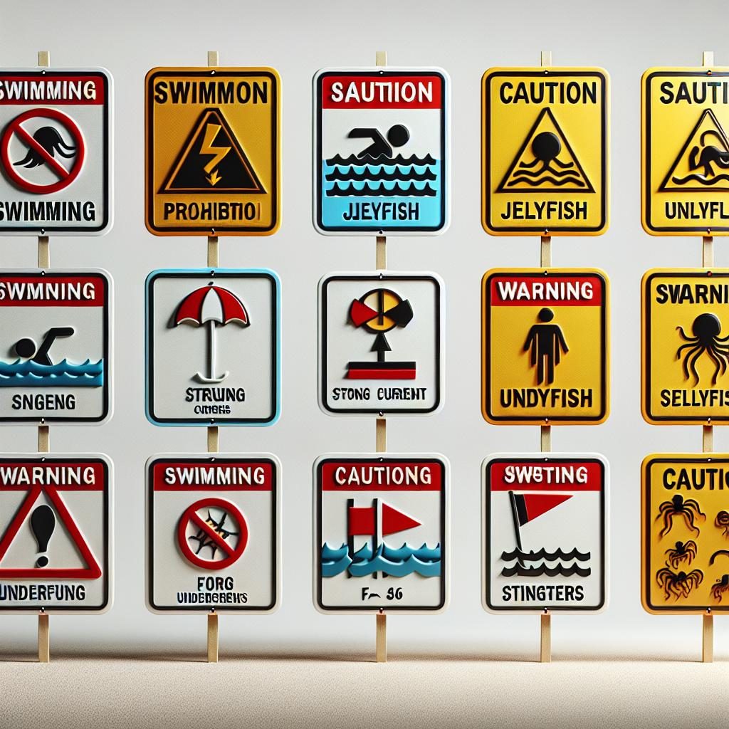 Beach safety caution symbols