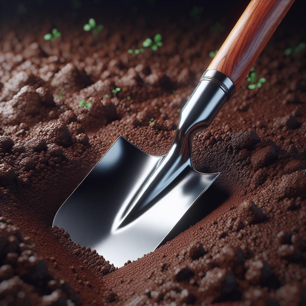 Shovel in fresh dirt.