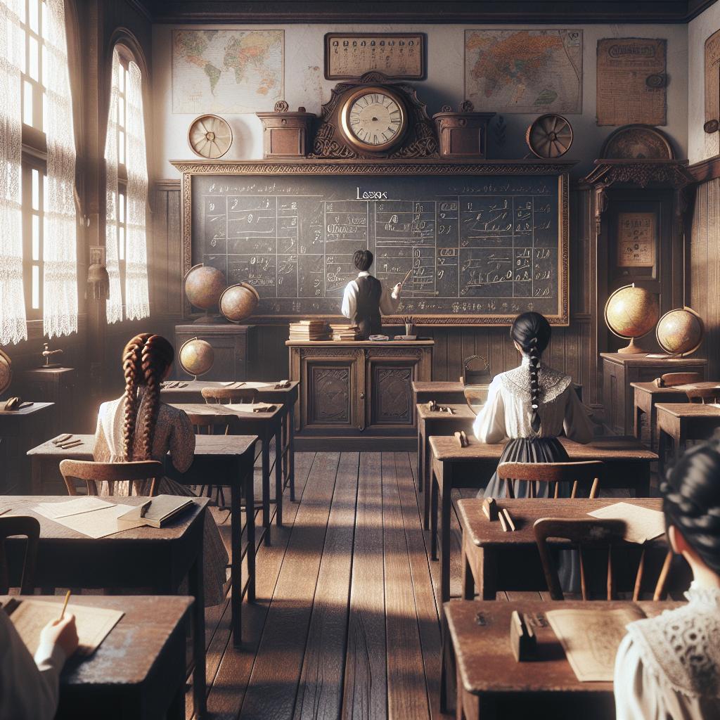 Vintage school classroom portrait.