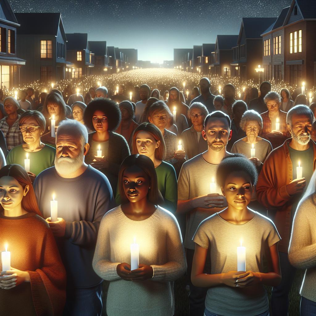 Community candlelight vigil illustration.