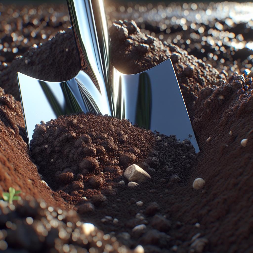 Shovel in fresh dirt.