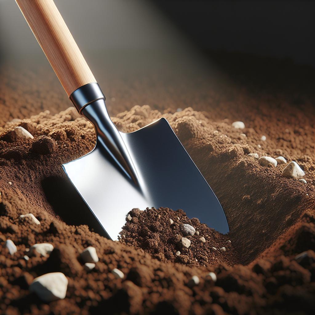 Shovel in fresh soil.