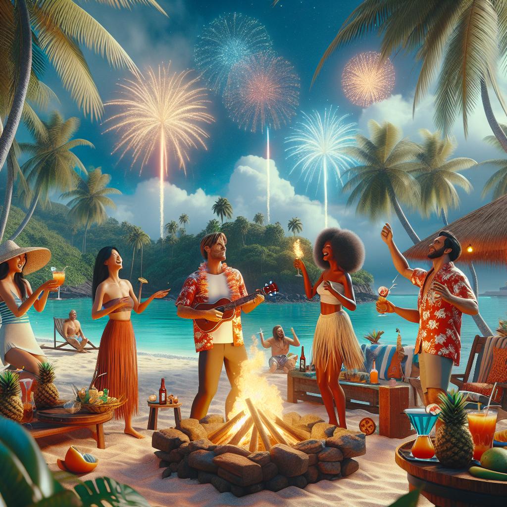 Tropical island celebration scene