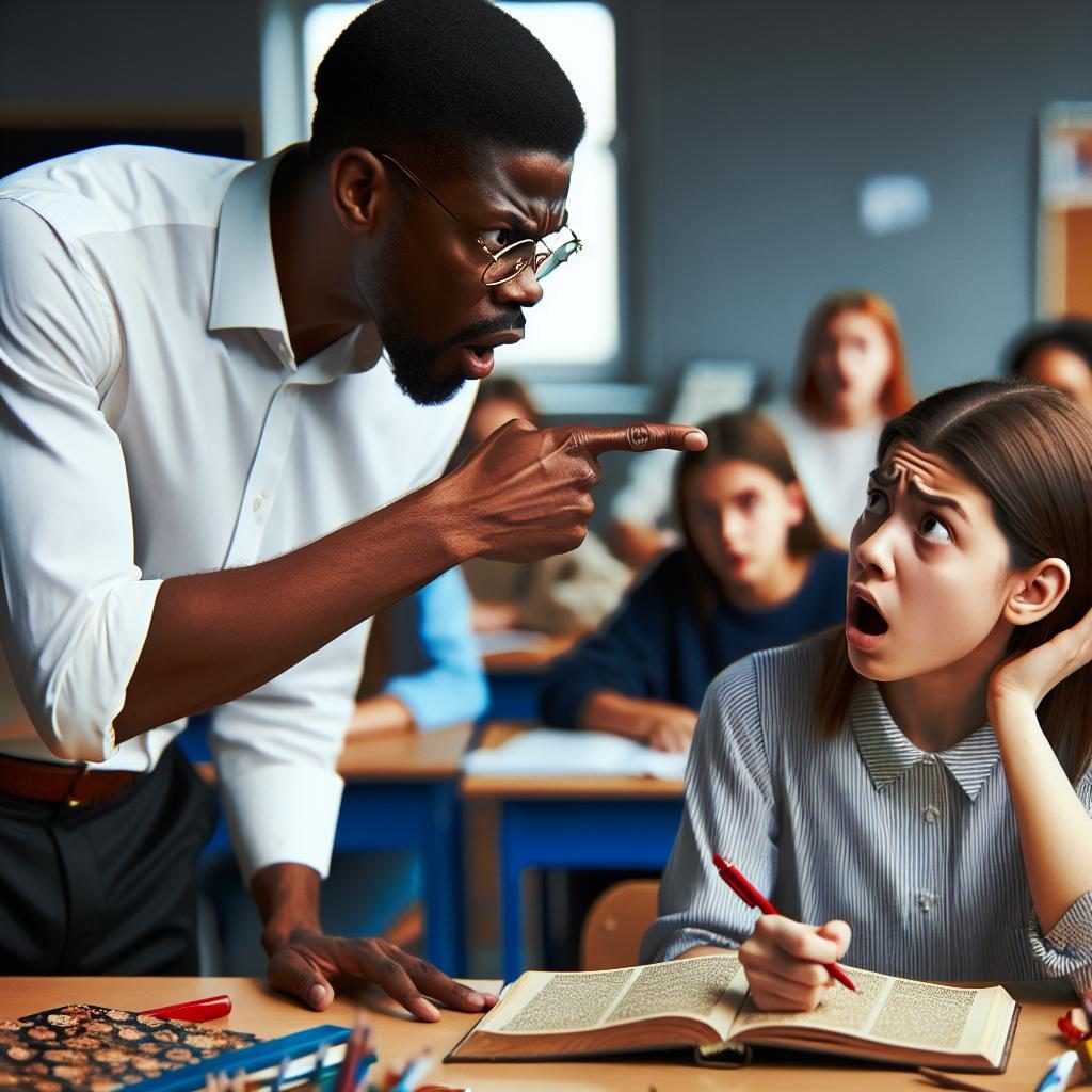 Angry teacher confrontation scene.