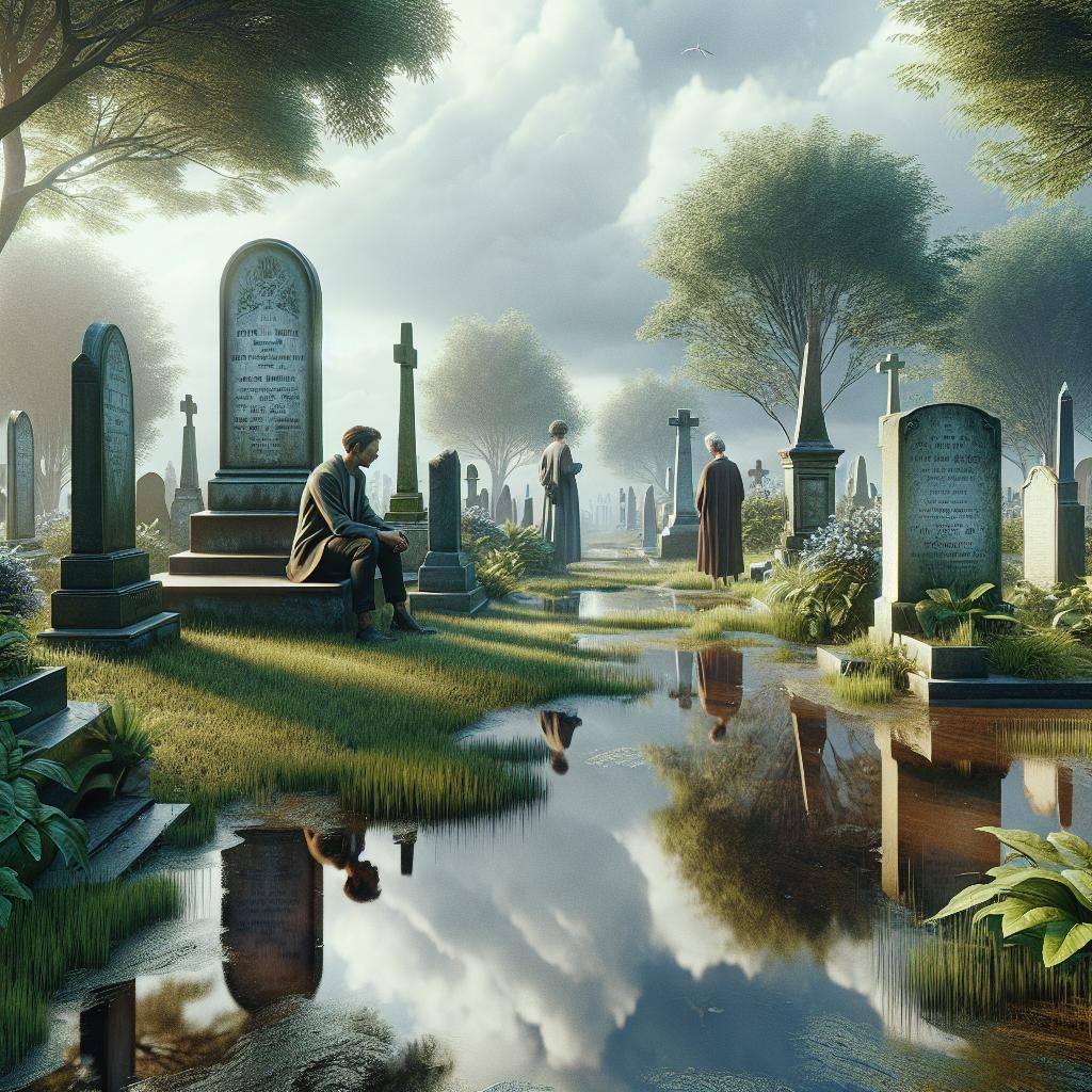 Somber cemetery reflection