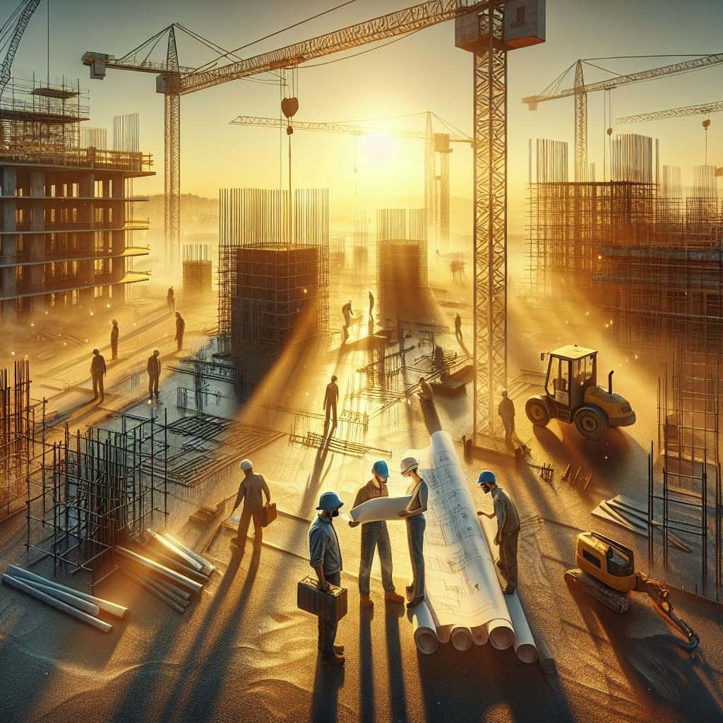 Construction site at sunrise.