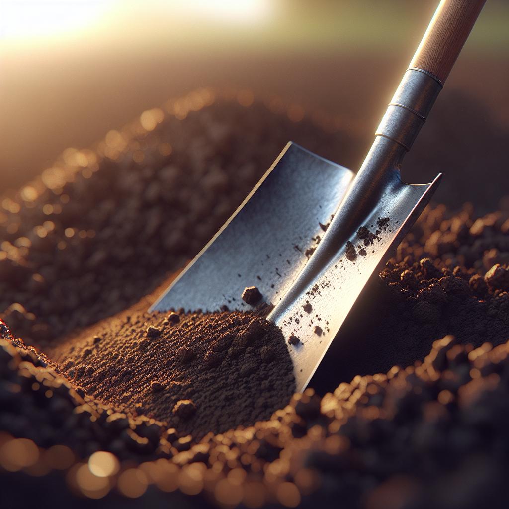 Shovel in fresh dirt.