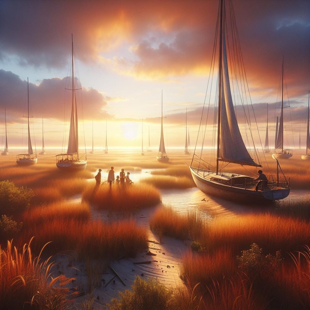 Beached sailboats in marsh