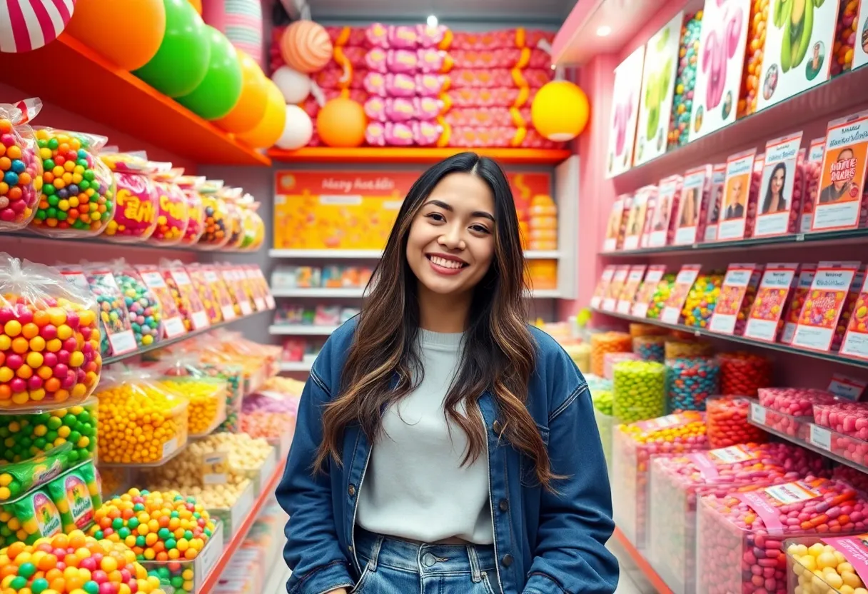 A colorful candy store showcasing influencer marketing