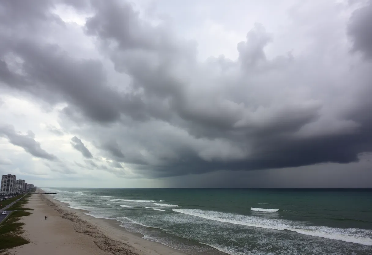 Storm clouds over Myrtle Beach as Tropical Storm Debby approaches.