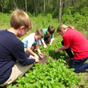 Students planting native vegetation to protect turtle nesting sites.