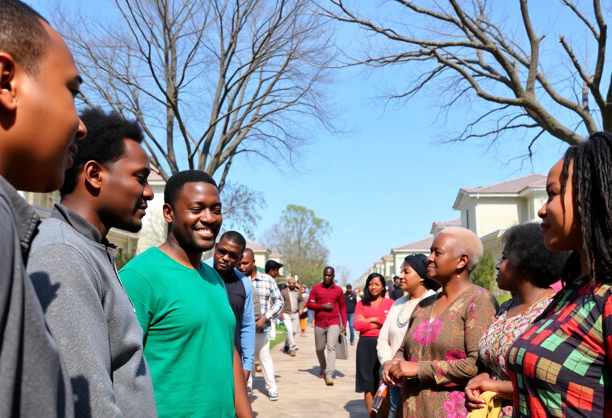 Racial diversity and unity in a peaceful community setting.