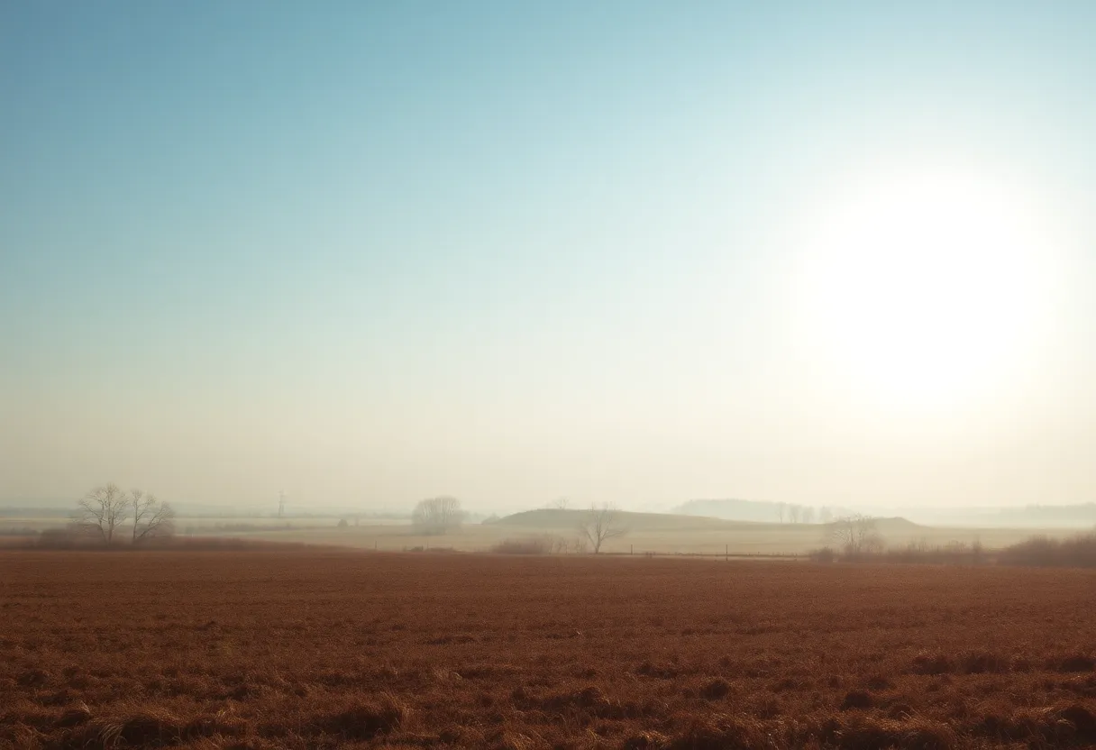 Evocative landscape of dry fields under a warm winter sun.