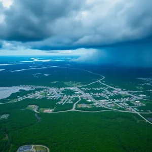 Aerial view of flood-prone Beaufort County during Tropical Storm Debby