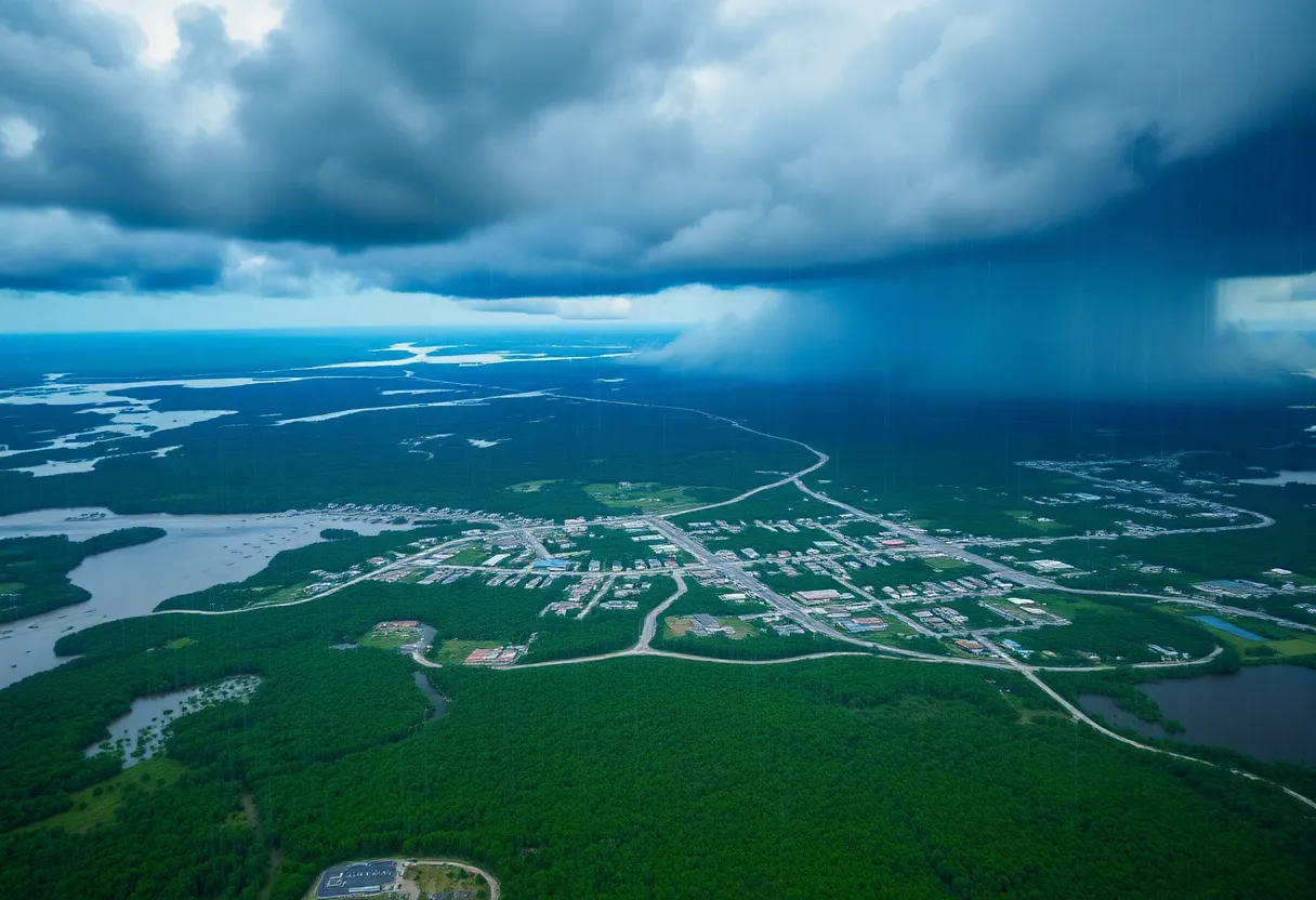 Aerial view of flood-prone Beaufort County during Tropical Storm Debby