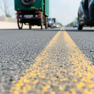 Close-up of a roadway with Durable Thin Film Coating (DTFC)