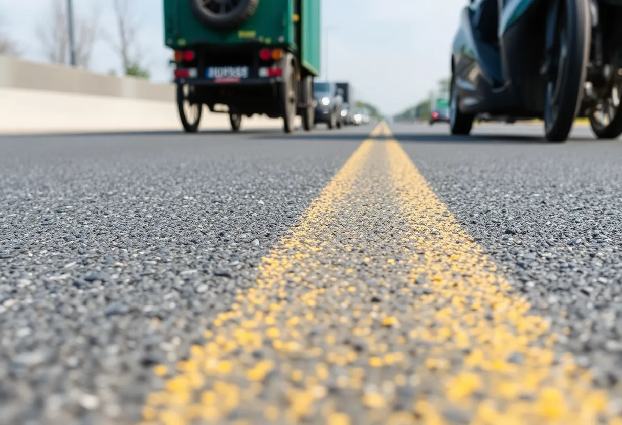 Close-up of a roadway with Durable Thin Film Coating (DTFC)