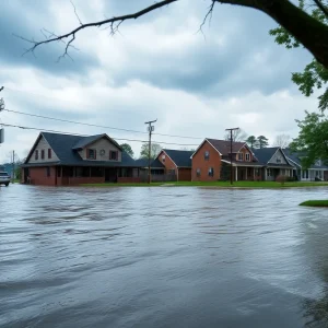 Flooding in residential area during flood warning