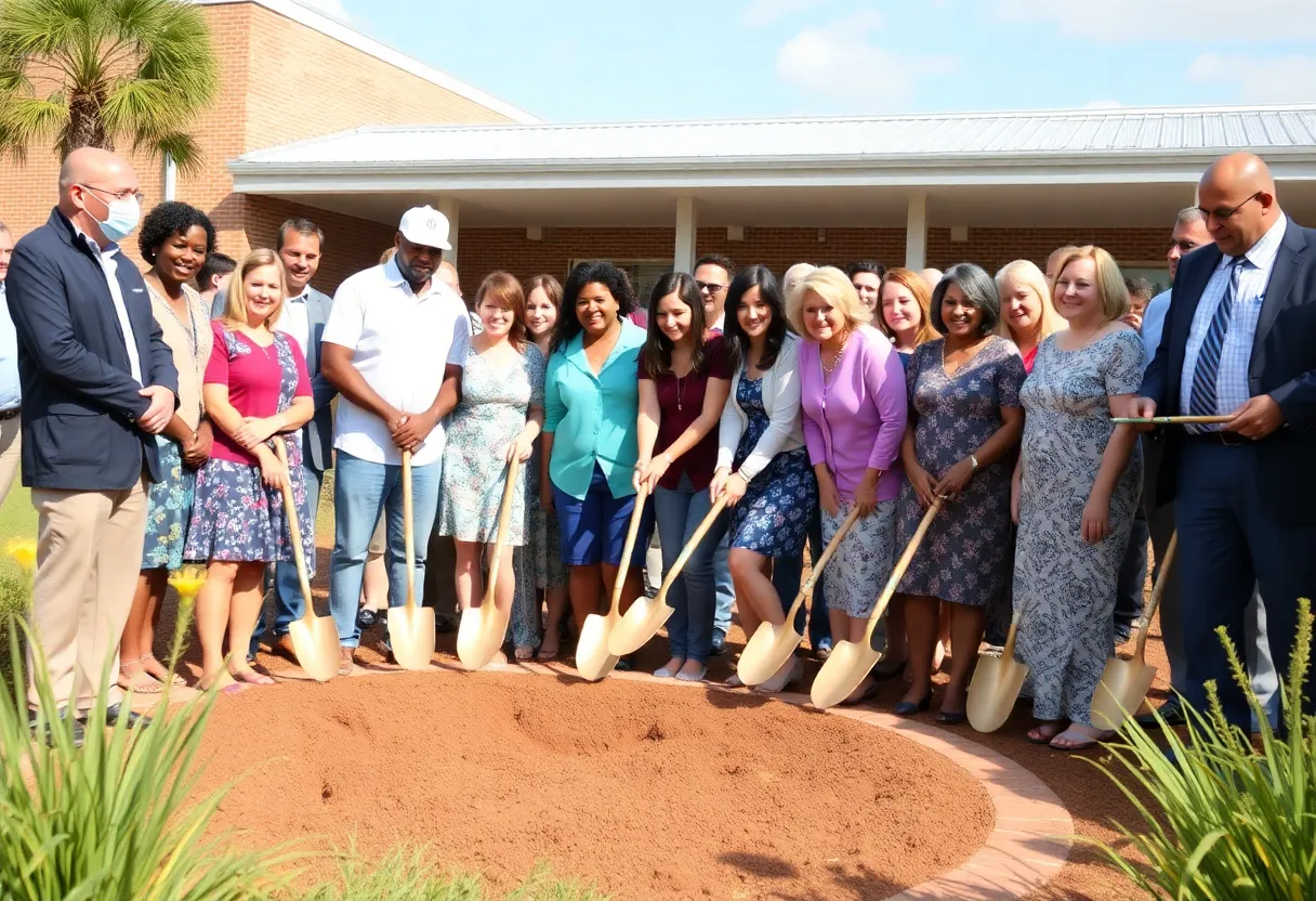 Community members celebrating the groundbreaking of Hilton Head Island High School's renovation.