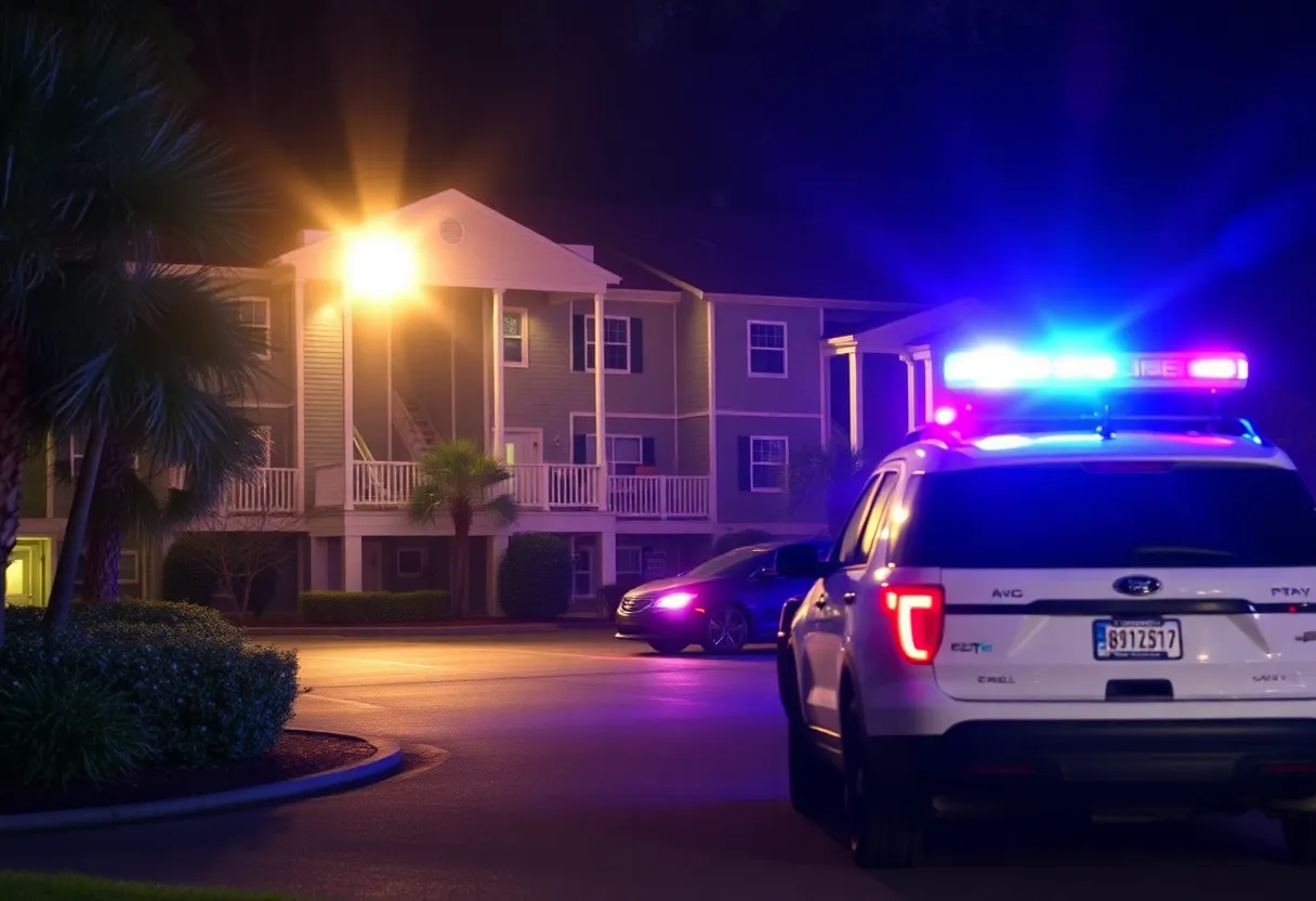 Police lights at Hilton Head apartment complex