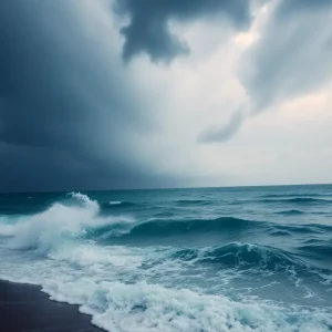 Hurricane Ernesto causing large waves and stormy skies on the U.S. East Coast