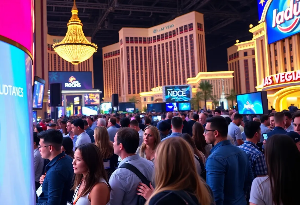 Crowd of professionals networking at the Las Vegas Consumer Tech Event