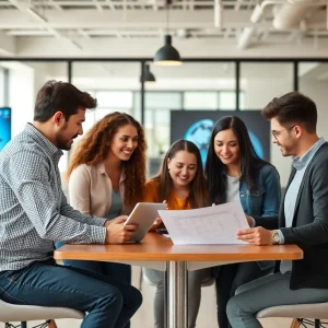 Marketing team discussing social media strategies