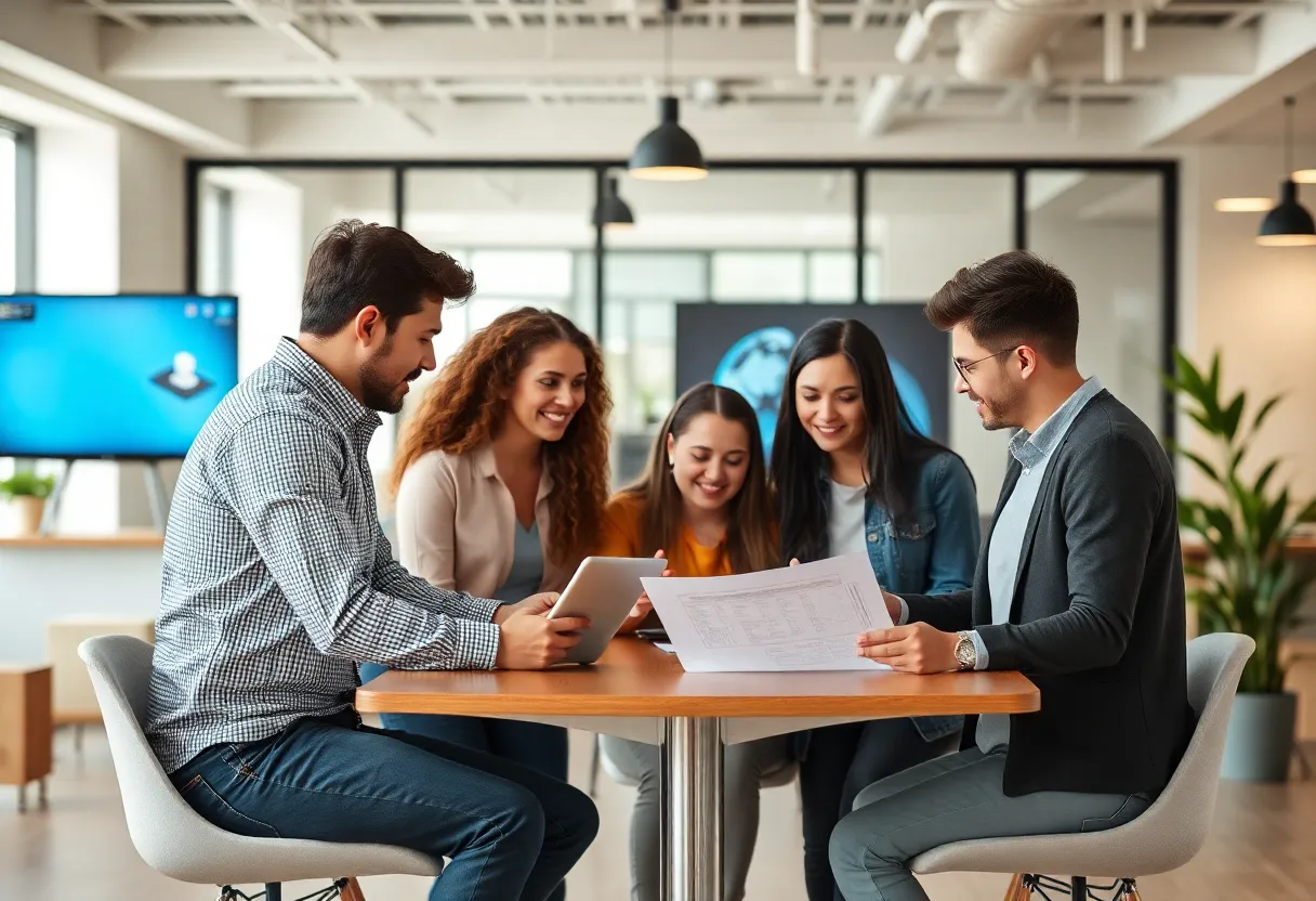 Marketing team discussing social media strategies