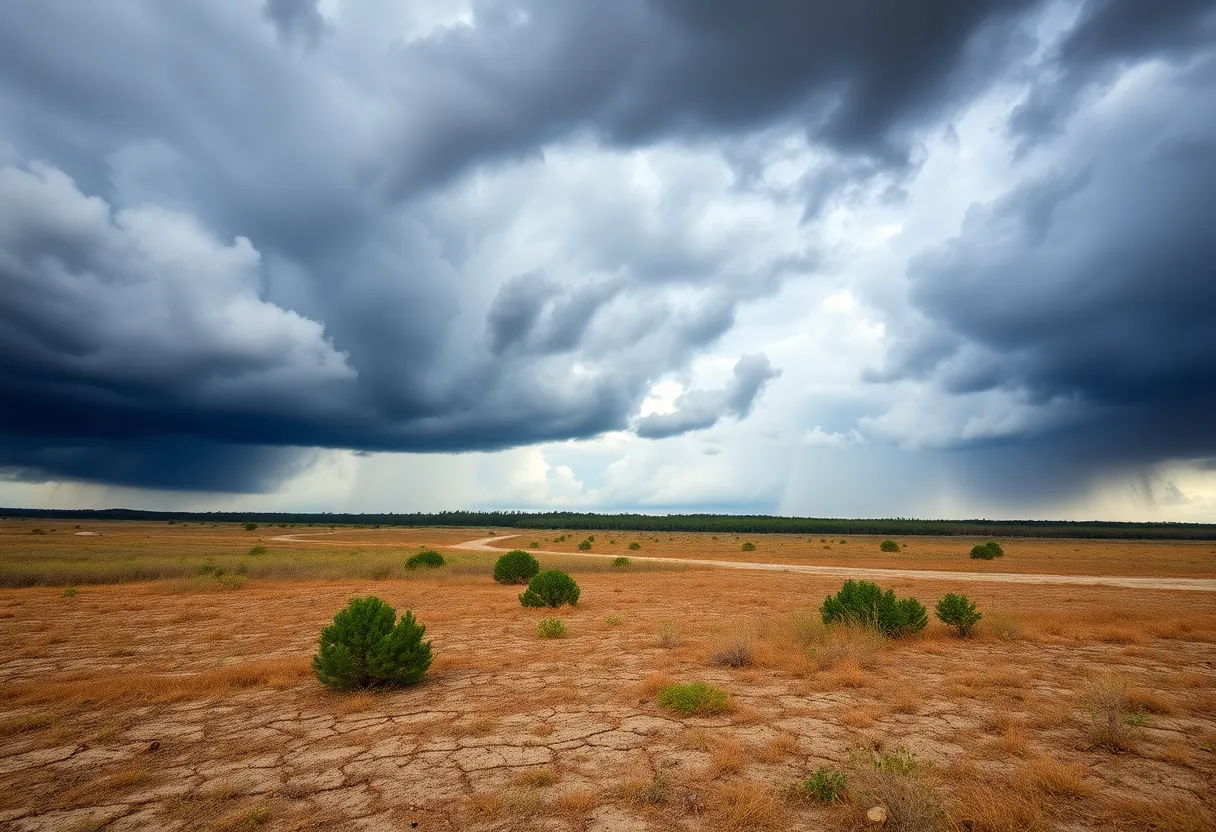 Drought conditions and dark clouds over South Carolina