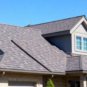 Newly installed stylish roof shingles on a residential home