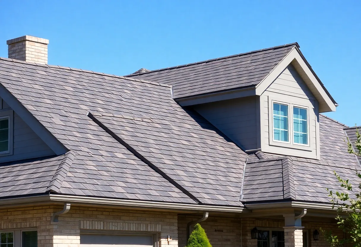 Newly installed stylish roof shingles on a residential home