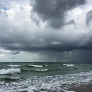 Dark clouds and rough seas with impending storm conditions.