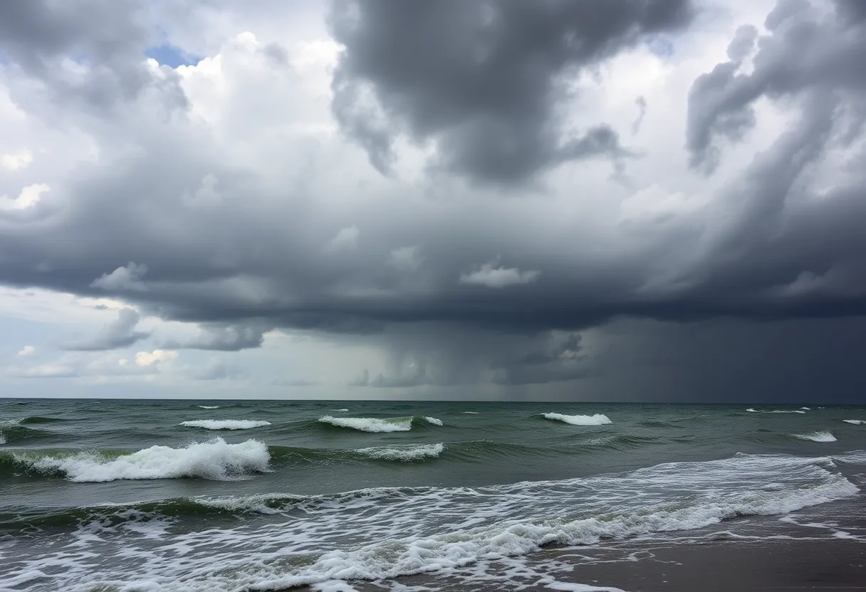 Dark clouds and rough seas with impending storm conditions.