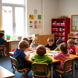 Children learning in a vibrant private school classroom setting.